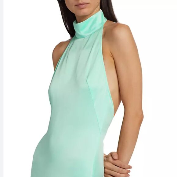 LAPOINTE Satin Halter Gown in Seafoam - Picture 5 of 7